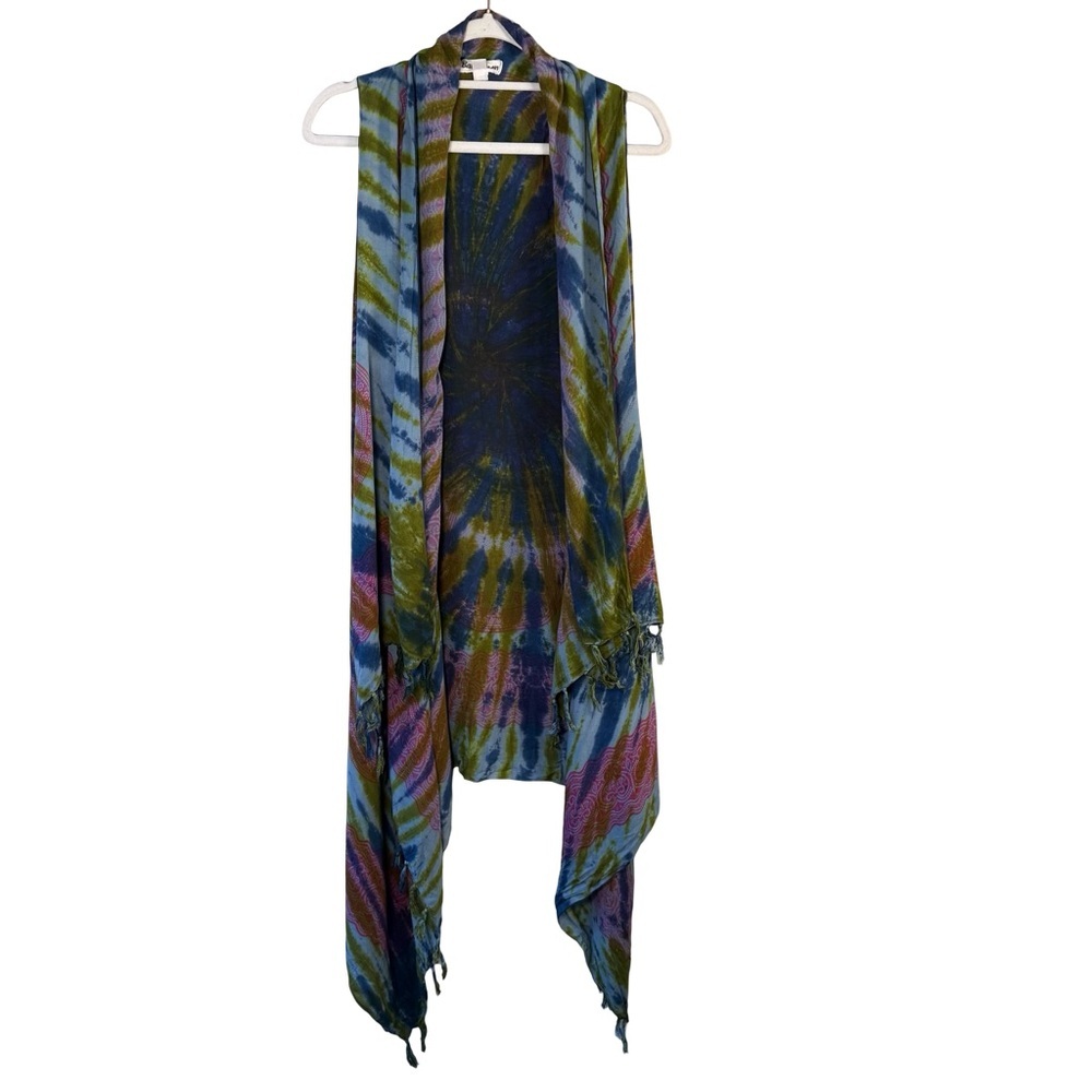 Bali Queen Colorful Tie-Dye Swimsuit Coverup Vest Size S Beach Resort Festival